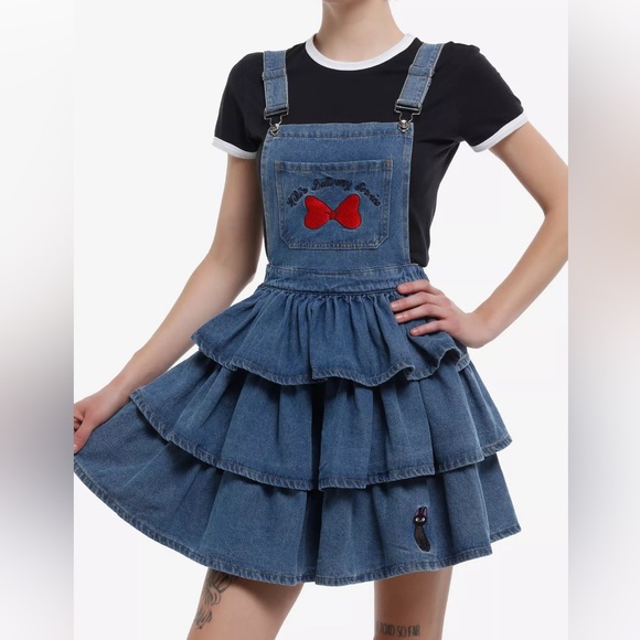 Studio Ghibli Kiki's Delivery Service Jiji Bow Denim Skirtall Size Medium NEW - Picture 12 of 14